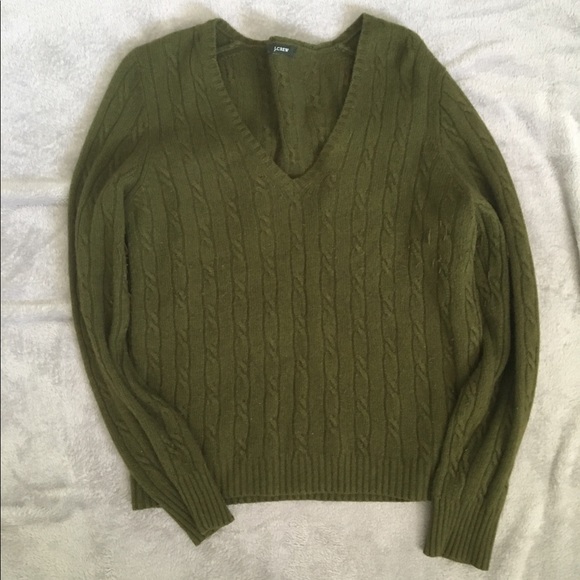 J. Crew Sweaters - J Crew olive green vneck sweater